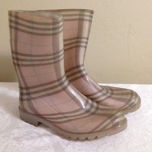 Burberry Pink Nova Check Rain Boots Sz 40